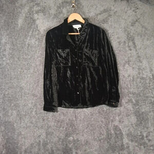 Dear John velvet button down blouse black long sleeve women's size extra small